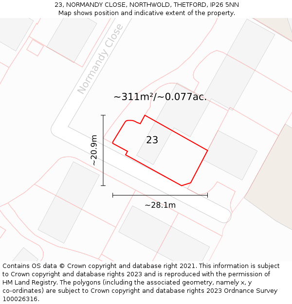 23, NORMANDY CLOSE, NORTHWOLD, THETFORD, IP26 5NN: Plot and title map