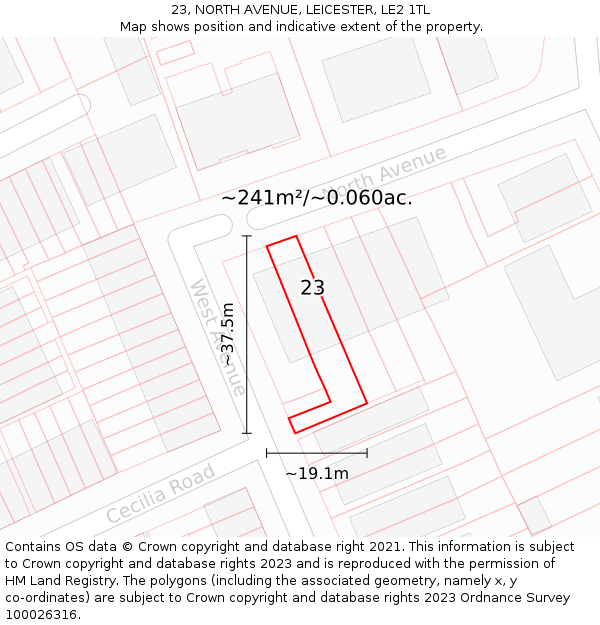 23, NORTH AVENUE, LEICESTER, LE2 1TL: Plot and title map