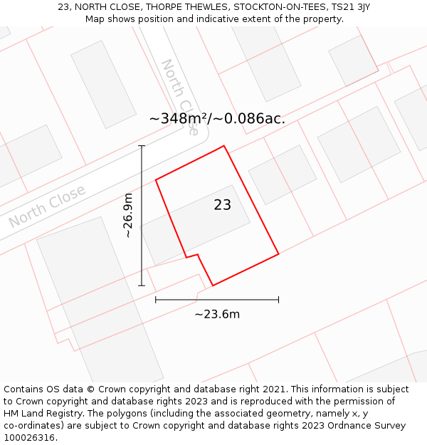 23, NORTH CLOSE, THORPE THEWLES, STOCKTON-ON-TEES, TS21 3JY: Plot and title map