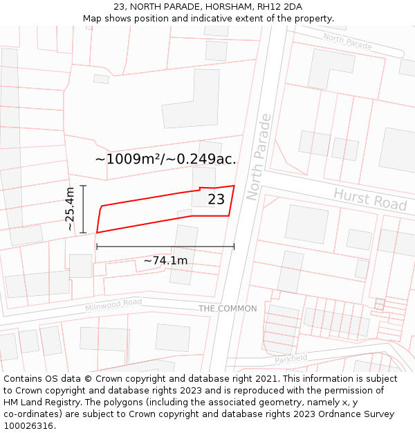 23, NORTH PARADE, HORSHAM, RH12 2DA: Plot and title map