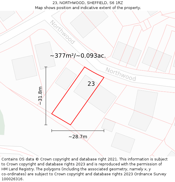 23, NORTHWOOD, SHEFFIELD, S6 1RZ: Plot and title map