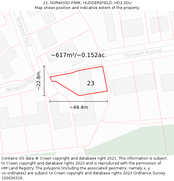 23, NORWOOD PARK, HUDDERSFIELD, HD2 2DU: Plot and title map