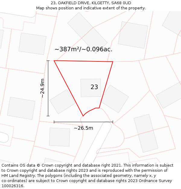 23, OAKFIELD DRIVE, KILGETTY, SA68 0UD: Plot and title map