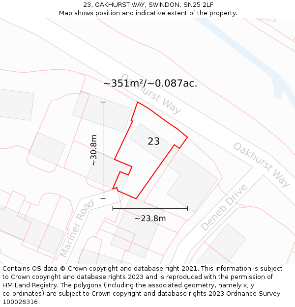 23, OAKHURST WAY, SWINDON, SN25 2LF: Plot and title map