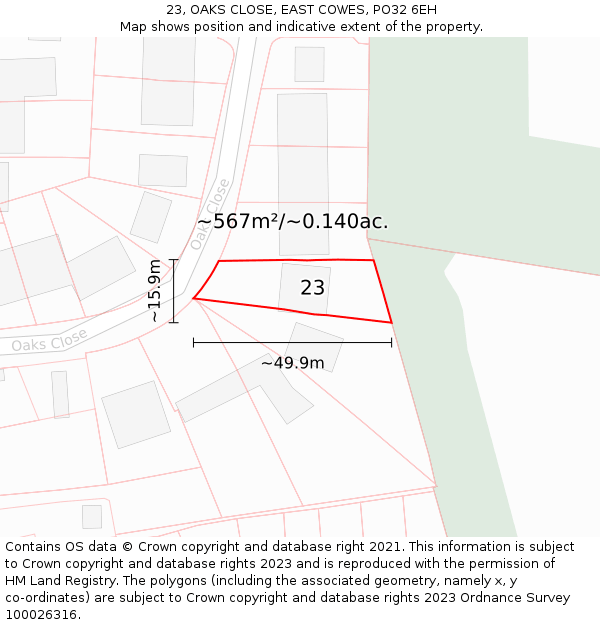 23, OAKS CLOSE, EAST COWES, PO32 6EH: Plot and title map