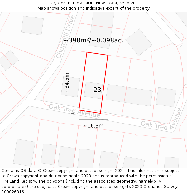 23, OAKTREE AVENUE, NEWTOWN, SY16 2LF: Plot and title map