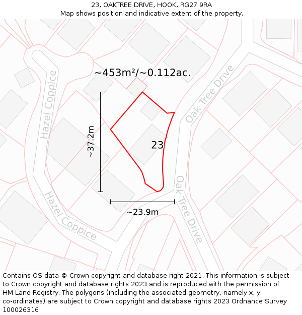 23, OAKTREE DRIVE, HOOK, RG27 9RA: Plot and title map