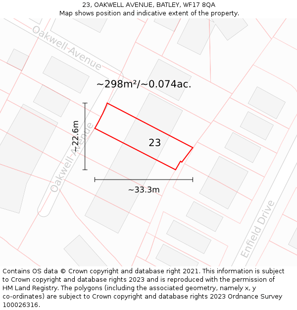 23, OAKWELL AVENUE, BATLEY, WF17 8QA: Plot and title map