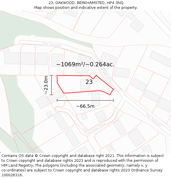 23, OAKWOOD, BERKHAMSTED, HP4 3NQ: Plot and title map