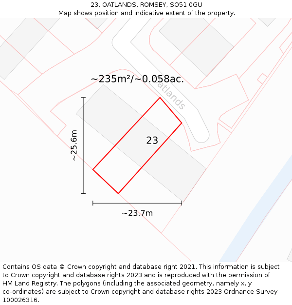 23, OATLANDS, ROMSEY, SO51 0GU: Plot and title map