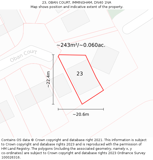 23, OBAN COURT, IMMINGHAM, DN40 1NA: Plot and title map