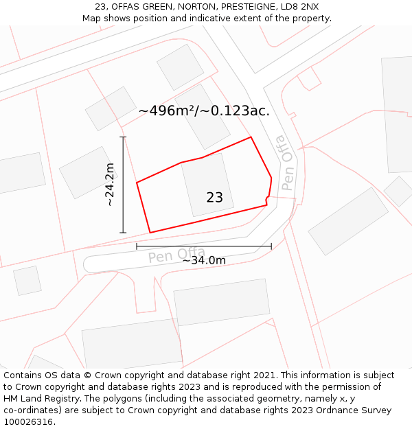 23, OFFAS GREEN, NORTON, PRESTEIGNE, LD8 2NX: Plot and title map