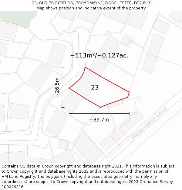 23, OLD BRICKFIELDS, BROADMAYNE, DORCHESTER, DT2 8UX: Plot and title map