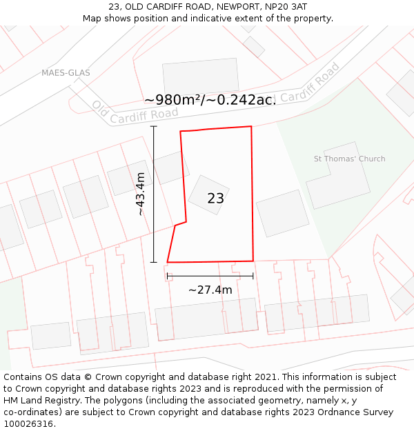 23, OLD CARDIFF ROAD, NEWPORT, NP20 3AT: Plot and title map