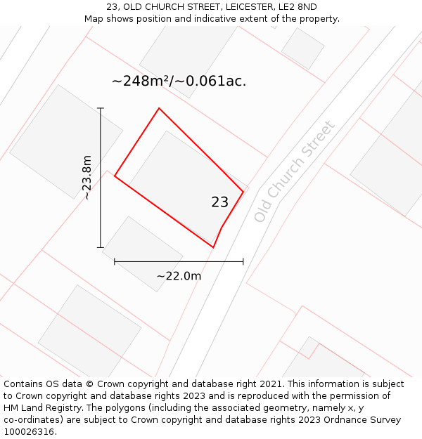 23, OLD CHURCH STREET, LEICESTER, LE2 8ND: Plot and title map