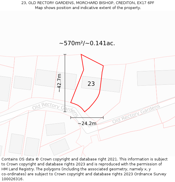 23, OLD RECTORY GARDENS, MORCHARD BISHOP, CREDITON, EX17 6PF: Plot and title map