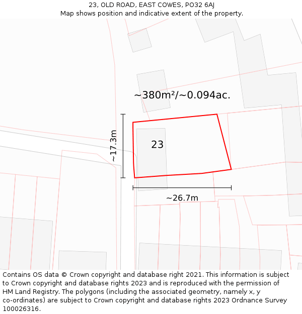 23, OLD ROAD, EAST COWES, PO32 6AJ: Plot and title map