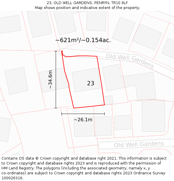 23, OLD WELL GARDENS, PENRYN, TR10 9LF: Plot and title map