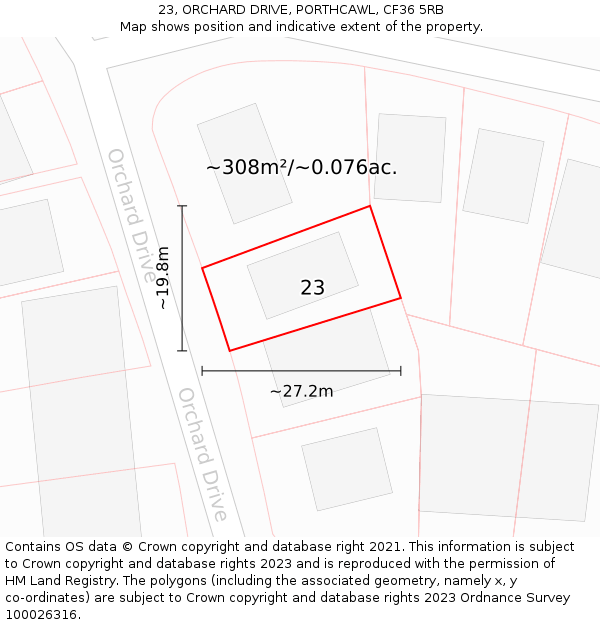 23, ORCHARD DRIVE, PORTHCAWL, CF36 5RB: Plot and title map