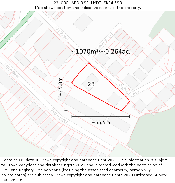 23, ORCHARD RISE, HYDE, SK14 5SB: Plot and title map