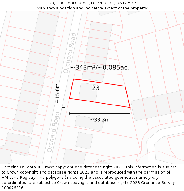 23, ORCHARD ROAD, BELVEDERE, DA17 5BP: Plot and title map