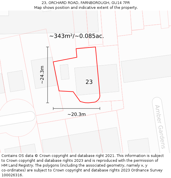 23, ORCHARD ROAD, FARNBOROUGH, GU14 7PR: Plot and title map