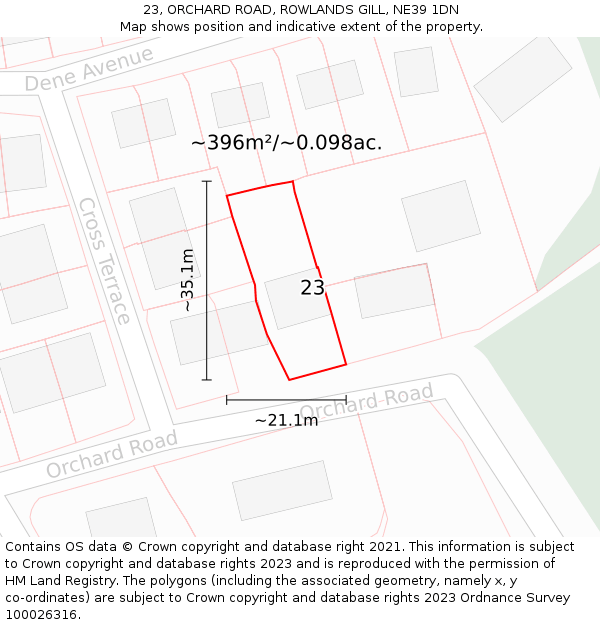 23, ORCHARD ROAD, ROWLANDS GILL, NE39 1DN: Plot and title map