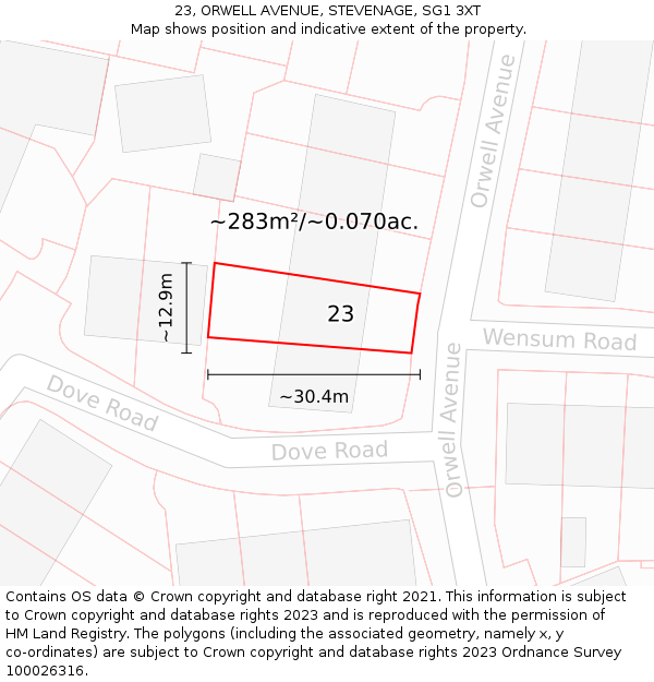 23, ORWELL AVENUE, STEVENAGE, SG1 3XT: Plot and title map