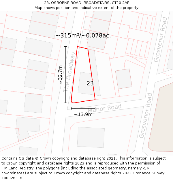 23, OSBORNE ROAD, BROADSTAIRS, CT10 2AE: Plot and title map