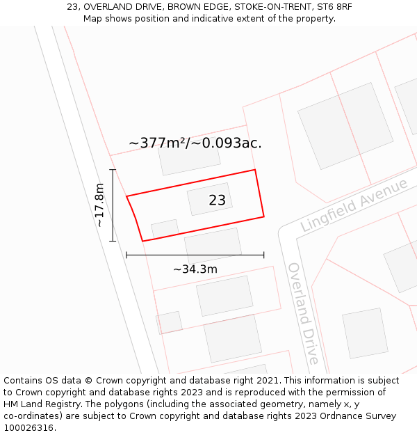 23, OVERLAND DRIVE, BROWN EDGE, STOKE-ON-TRENT, ST6 8RF: Plot and title map