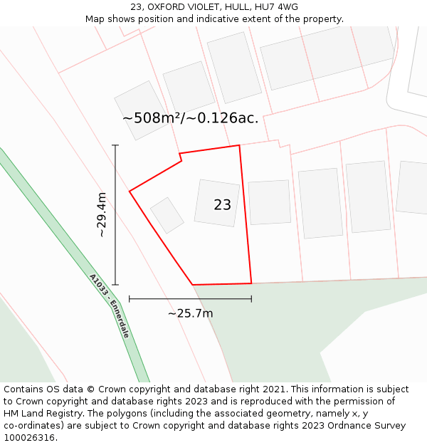 23, OXFORD VIOLET, HULL, HU7 4WG: Plot and title map