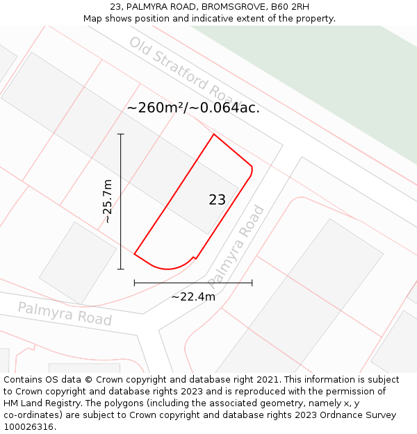 23, PALMYRA ROAD, BROMSGROVE, B60 2RH: Plot and title map