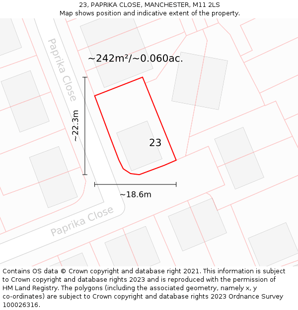 23, PAPRIKA CLOSE, MANCHESTER, M11 2LS: Plot and title map