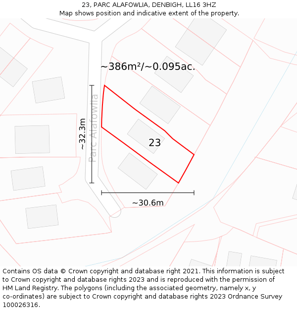 23, PARC ALAFOWLIA, DENBIGH, LL16 3HZ: Plot and title map