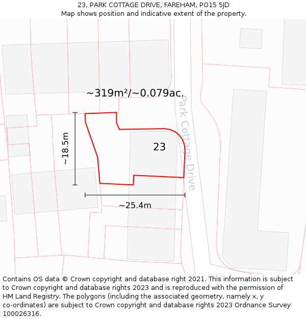 23, PARK COTTAGE DRIVE, FAREHAM, PO15 5JD: Plot and title map