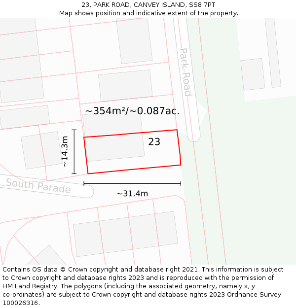 23, PARK ROAD, CANVEY ISLAND, SS8 7PT: Plot and title map