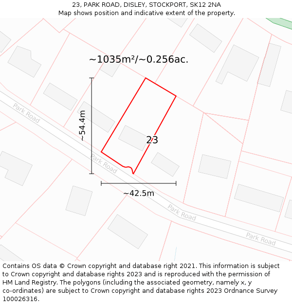 23, PARK ROAD, DISLEY, STOCKPORT, SK12 2NA: Plot and title map