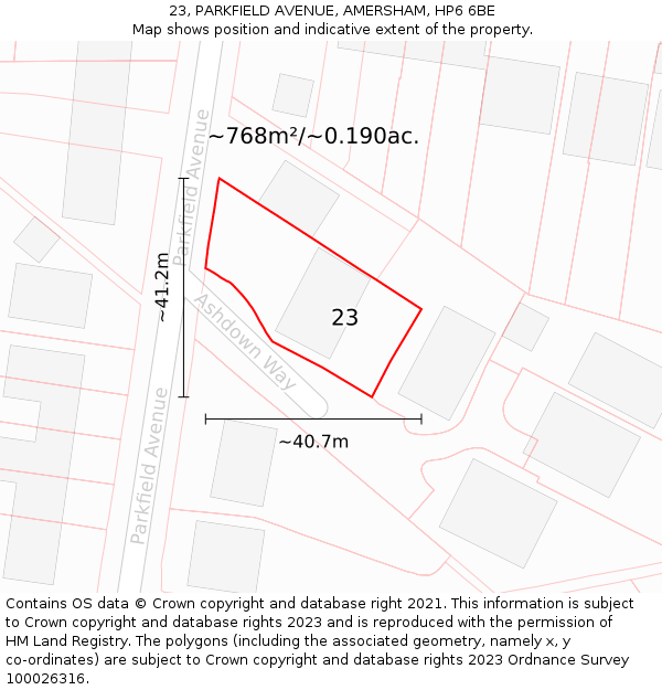 23, PARKFIELD AVENUE, AMERSHAM, HP6 6BE: Plot and title map