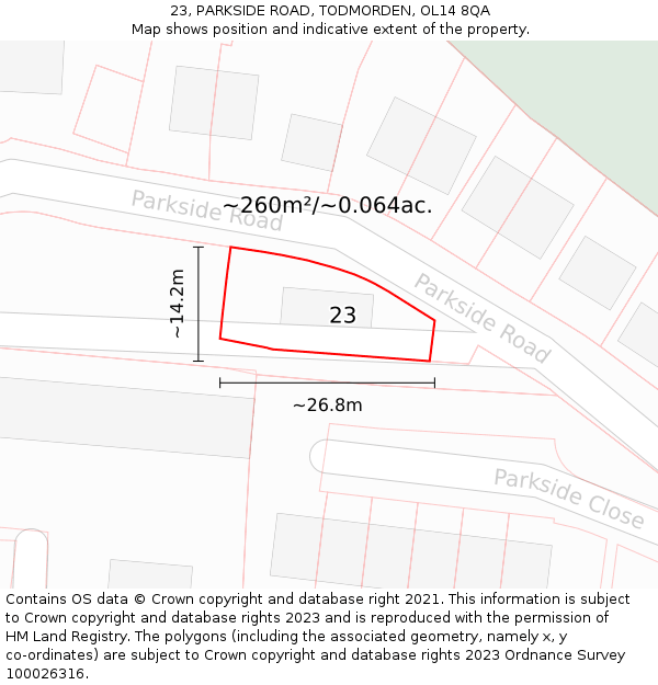 23, PARKSIDE ROAD, TODMORDEN, OL14 8QA: Plot and title map