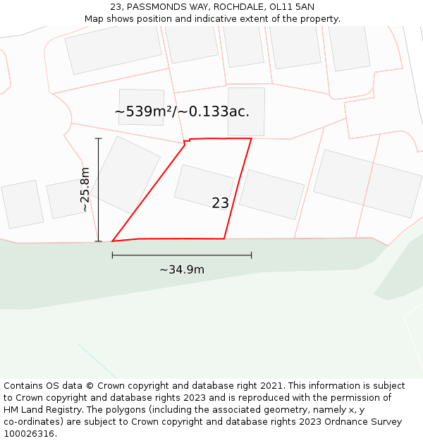 23, PASSMONDS WAY, ROCHDALE, OL11 5AN: Plot and title map