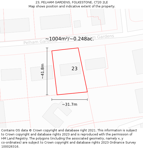 23, PELHAM GARDENS, FOLKESTONE, CT20 2LE: Plot and title map