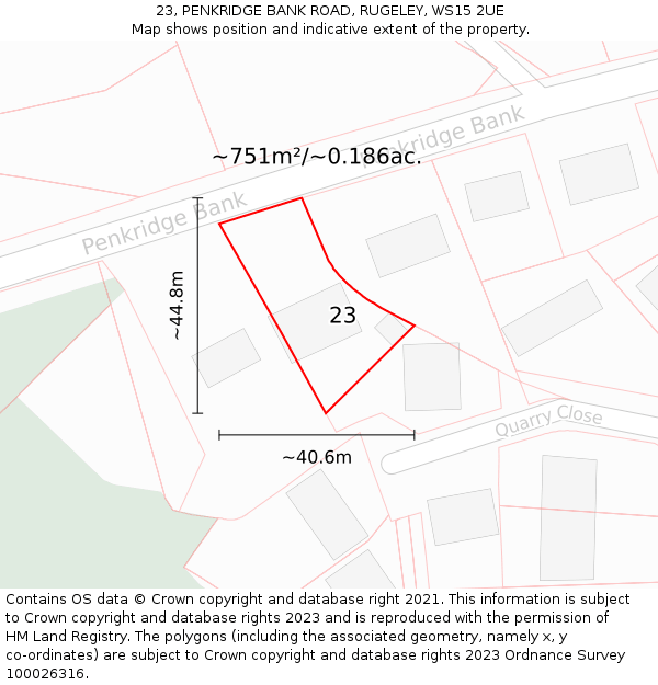 23, PENKRIDGE BANK ROAD, RUGELEY, WS15 2UE: Plot and title map