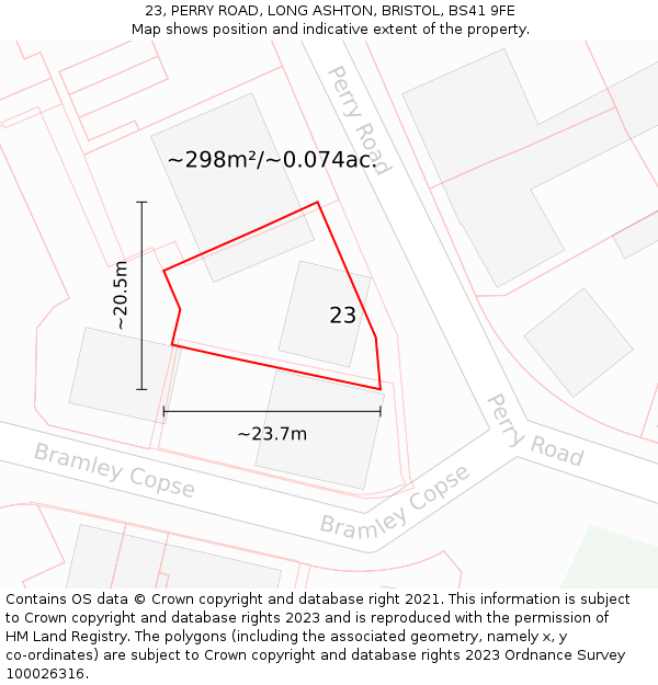 23, PERRY ROAD, LONG ASHTON, BRISTOL, BS41 9FE: Plot and title map