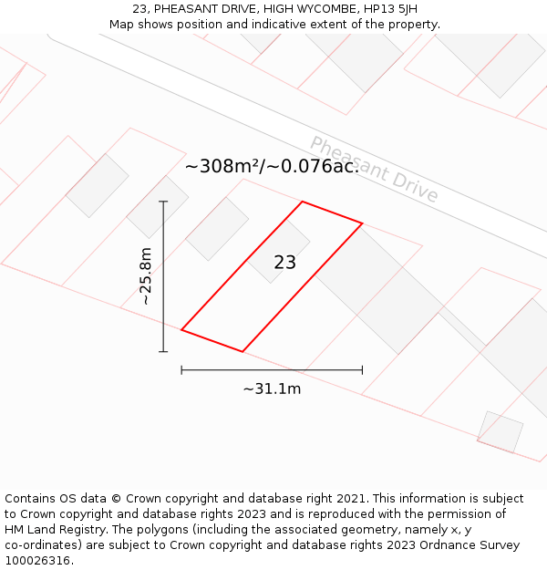 23, PHEASANT DRIVE, HIGH WYCOMBE, HP13 5JH: Plot and title map