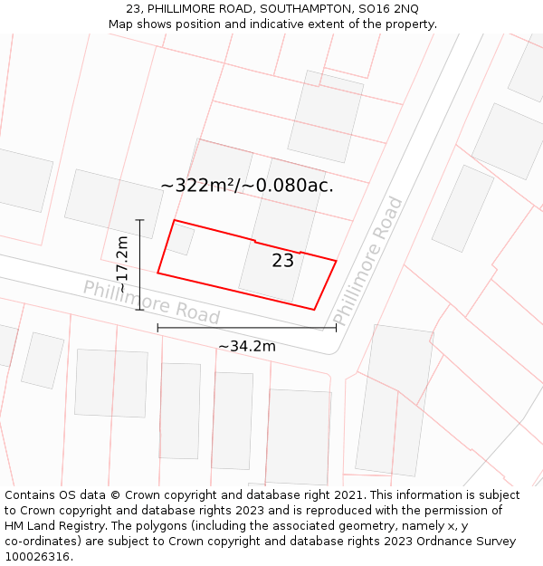 23, PHILLIMORE ROAD, SOUTHAMPTON, SO16 2NQ: Plot and title map