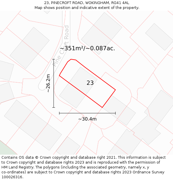 23, PINECROFT ROAD, WOKINGHAM, RG41 4AL: Plot and title map