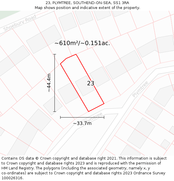 23, PLYMTREE, SOUTHEND-ON-SEA, SS1 3RA: Plot and title map