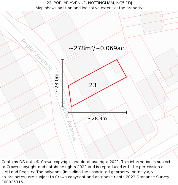 23, POPLAR AVENUE, NOTTINGHAM, NG5 1DJ: Plot and title map