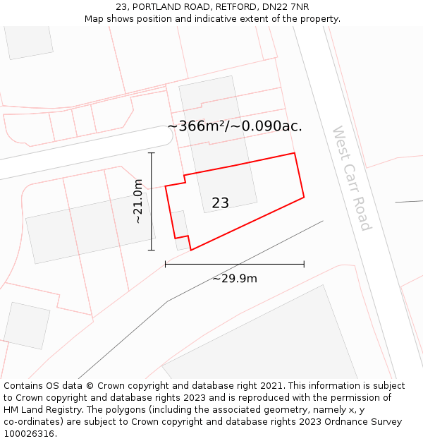 23, PORTLAND ROAD, RETFORD, DN22 7NR: Plot and title map