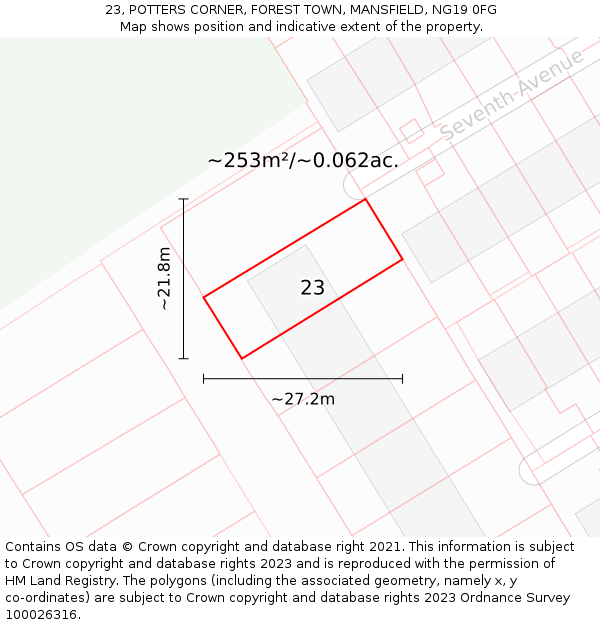 23, POTTERS CORNER, FOREST TOWN, MANSFIELD, NG19 0FG: Plot and title map